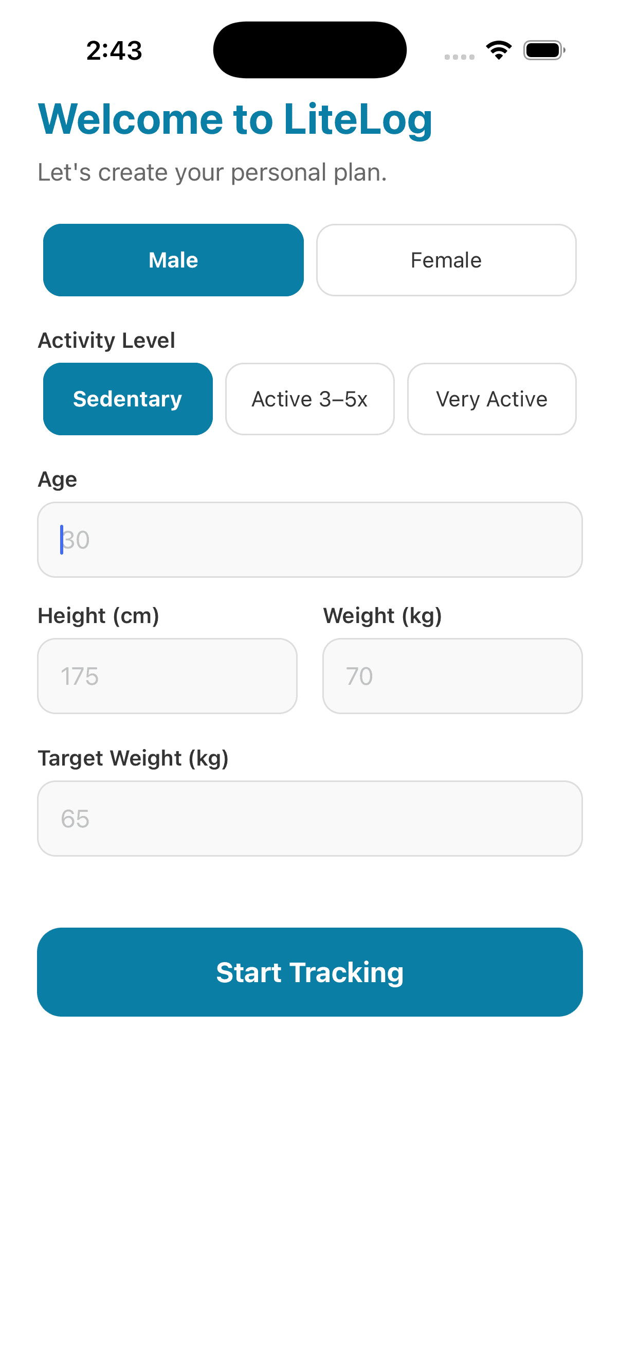 LiteLog onboarding screens