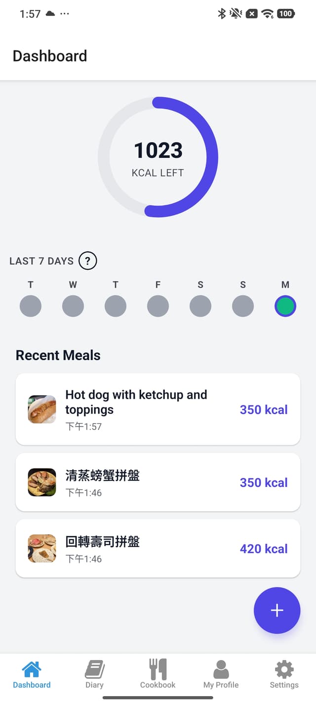 LiteLog AI calorie estimation on dashboard