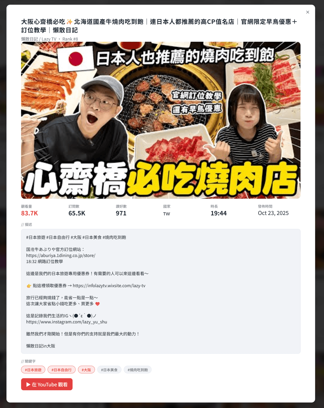 YTInsight search filters with country, category, and language options