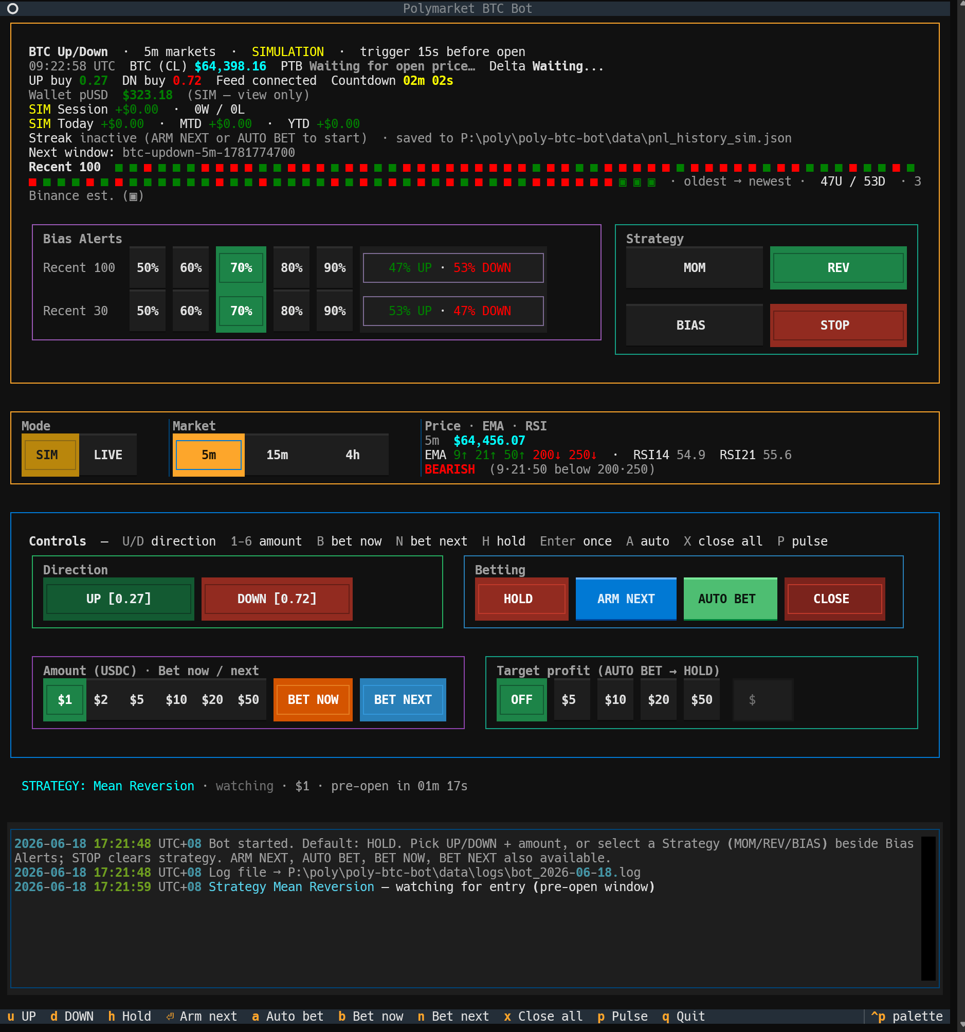 Polymarket BTC Trading Bot live session demo